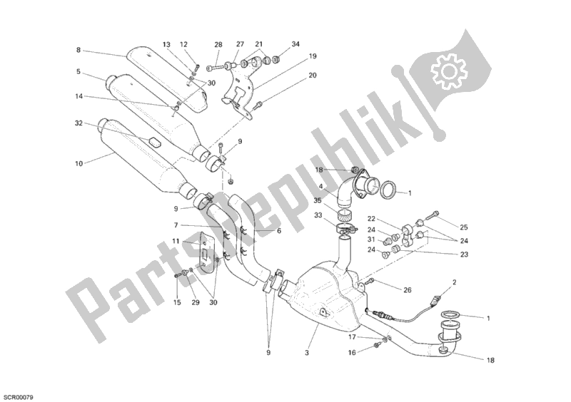 Alle onderdelen voor de Uitlaatsysteem van de Ducati Monster S2R 1000 2007